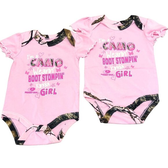 Mossy Oak Other - Mossy Oak Pink and Camo One Piece for Infant Twins Girls 3 to 6 Months EUC